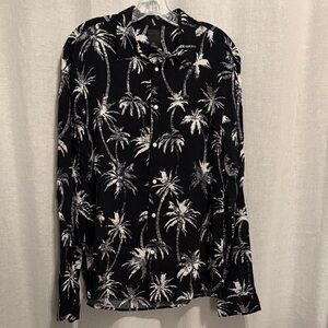 H&M Black Button-Down Shirt with White Palm Print